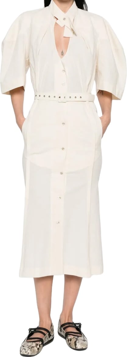 Belted Loop Midi Dress Cream