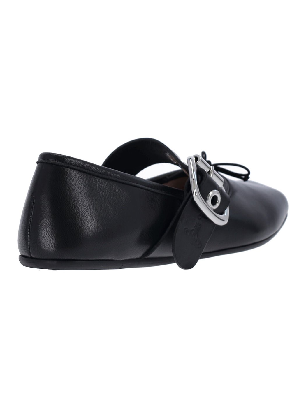 Black Lamb Leather Ballerina Flats with Silver Buckle