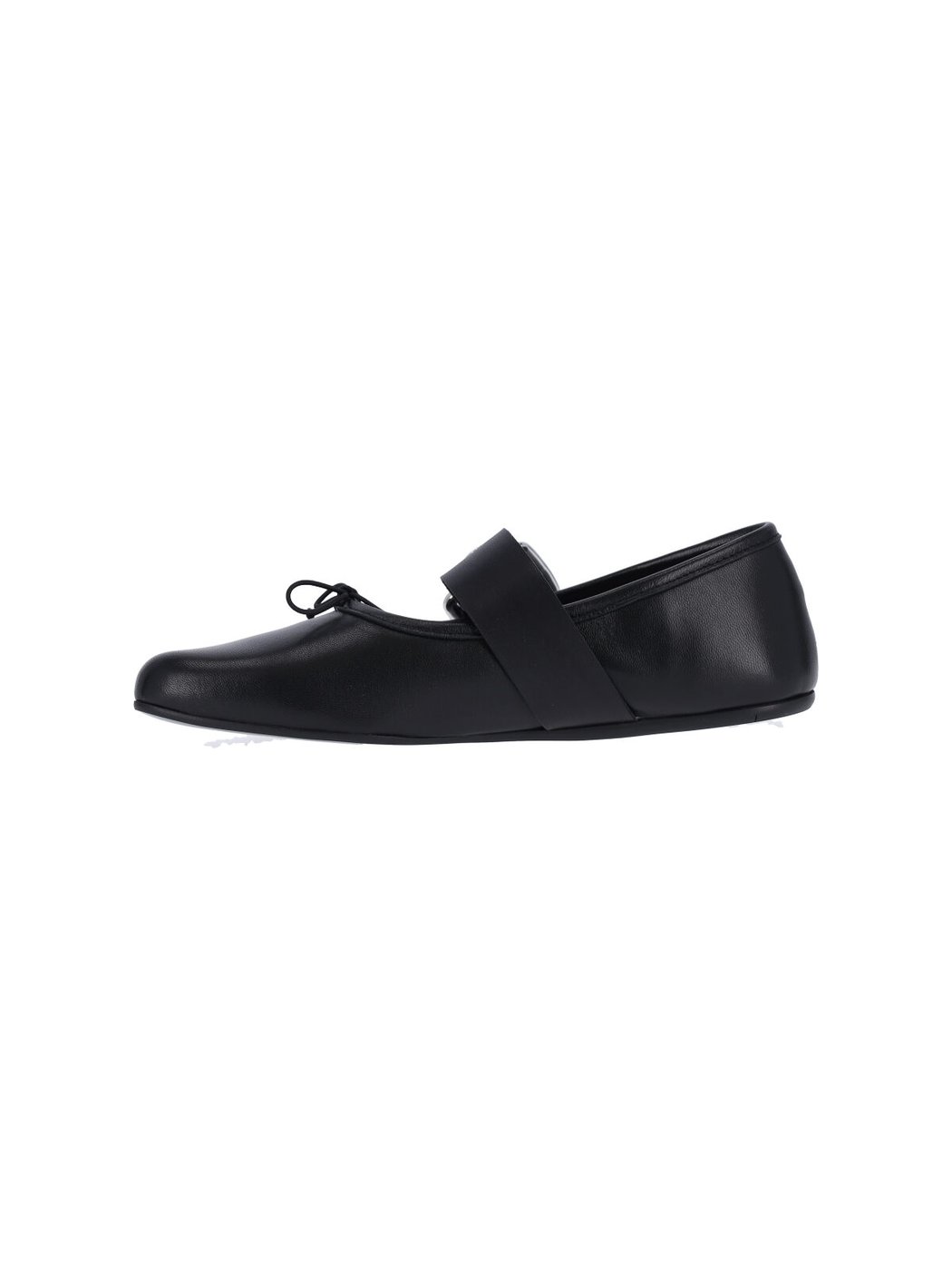 Black Lamb Leather Ballerina Flats with Silver Buckle