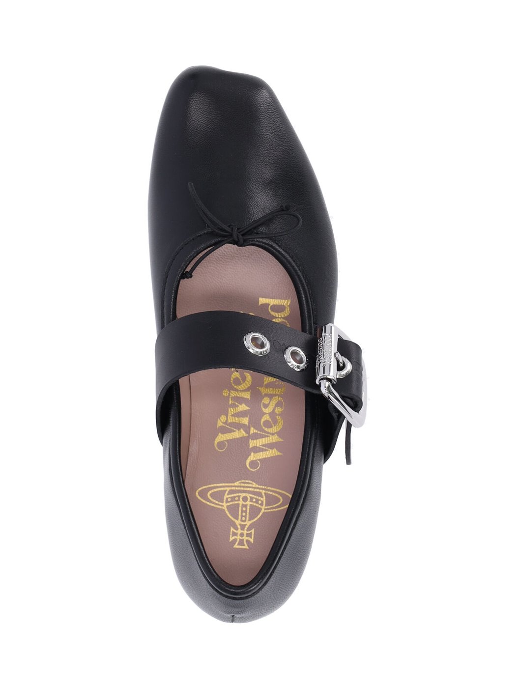 Black Lamb Leather Ballerina Flats with Silver Buckle