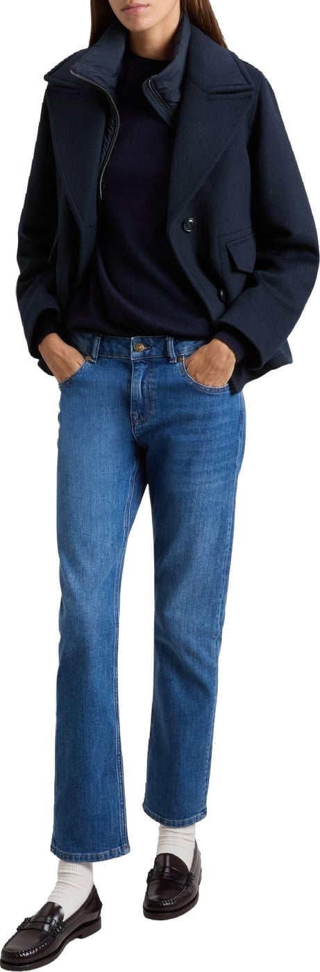 Dames Melton wollen 2-in-1 peacoat Blauw