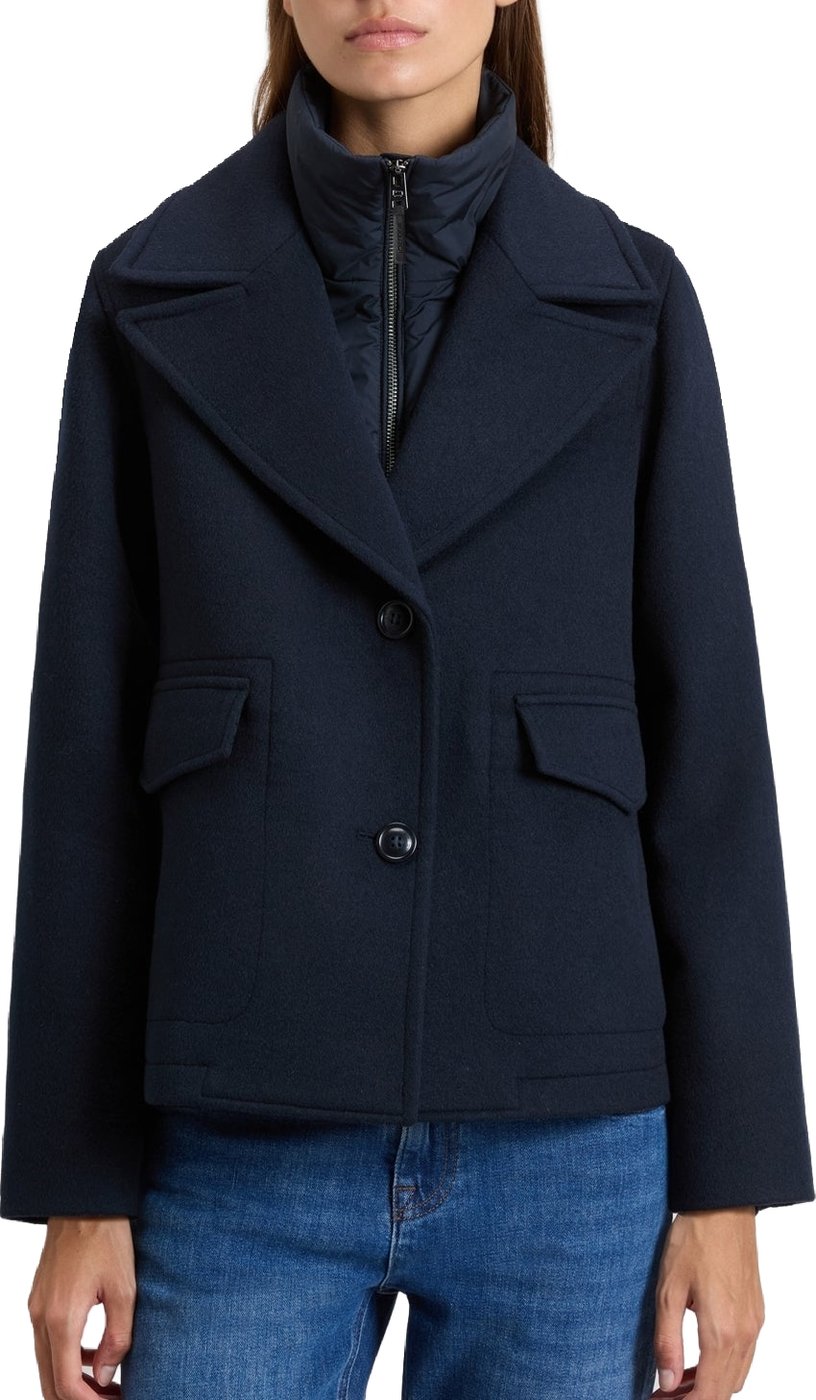 Dames Melton wollen 2-in-1 peacoat Blauw