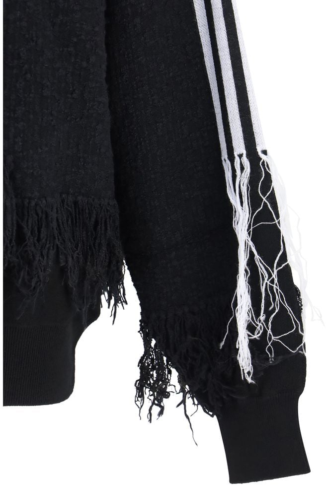 Black Three-Stripe Textured Knit Sweater