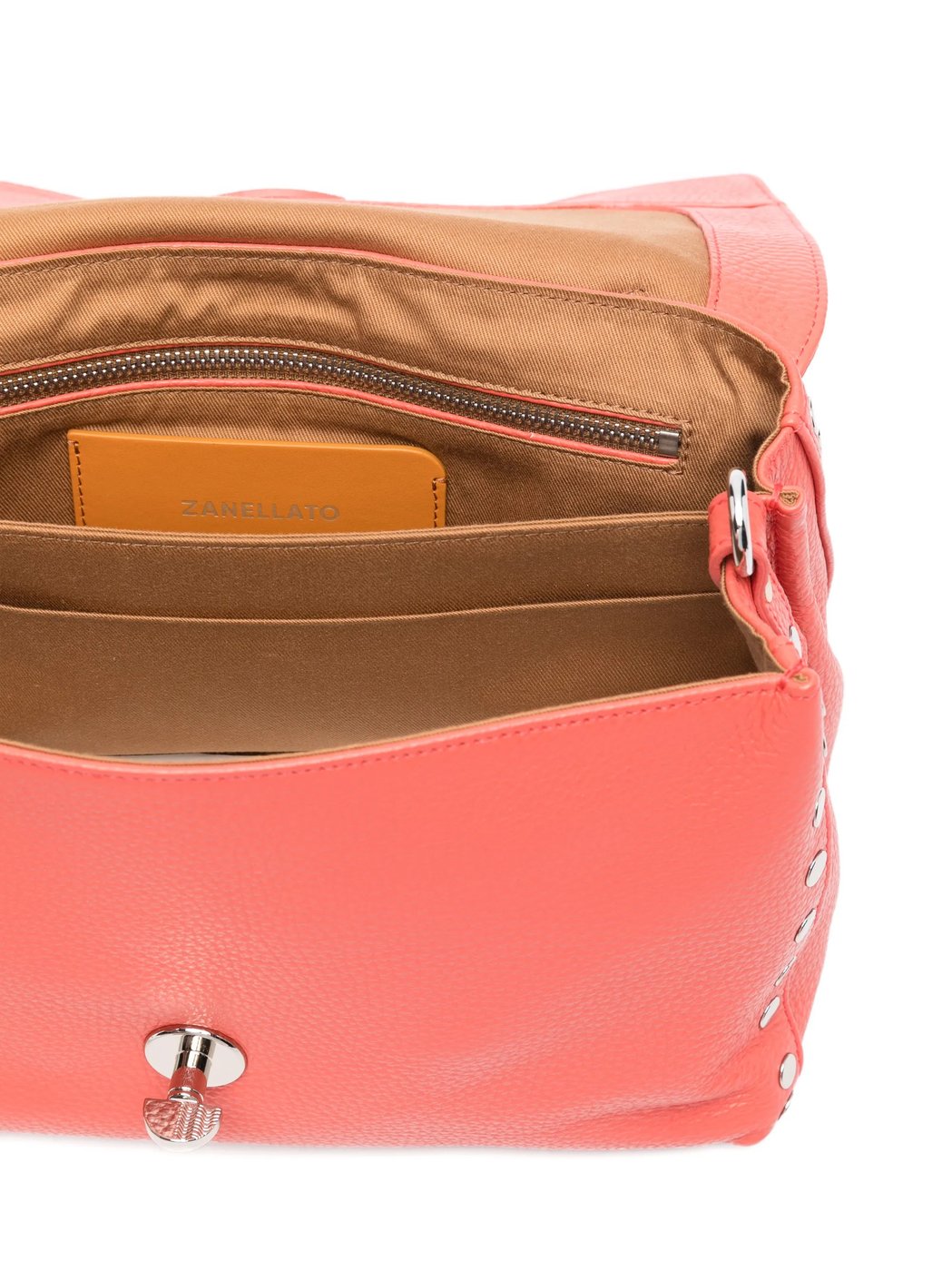 Bright Orange Grained Texture Studs Shoulder Bag