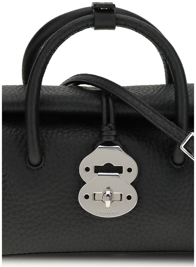 Structured Black Leather Handbag With Silver-Tone Hardware