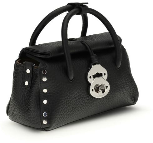 Structured Black Leather Handbag With Silver-Tone Hardware