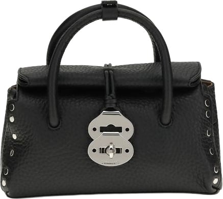 Structured Black Leather Handbag With Silver-Tone Hardware