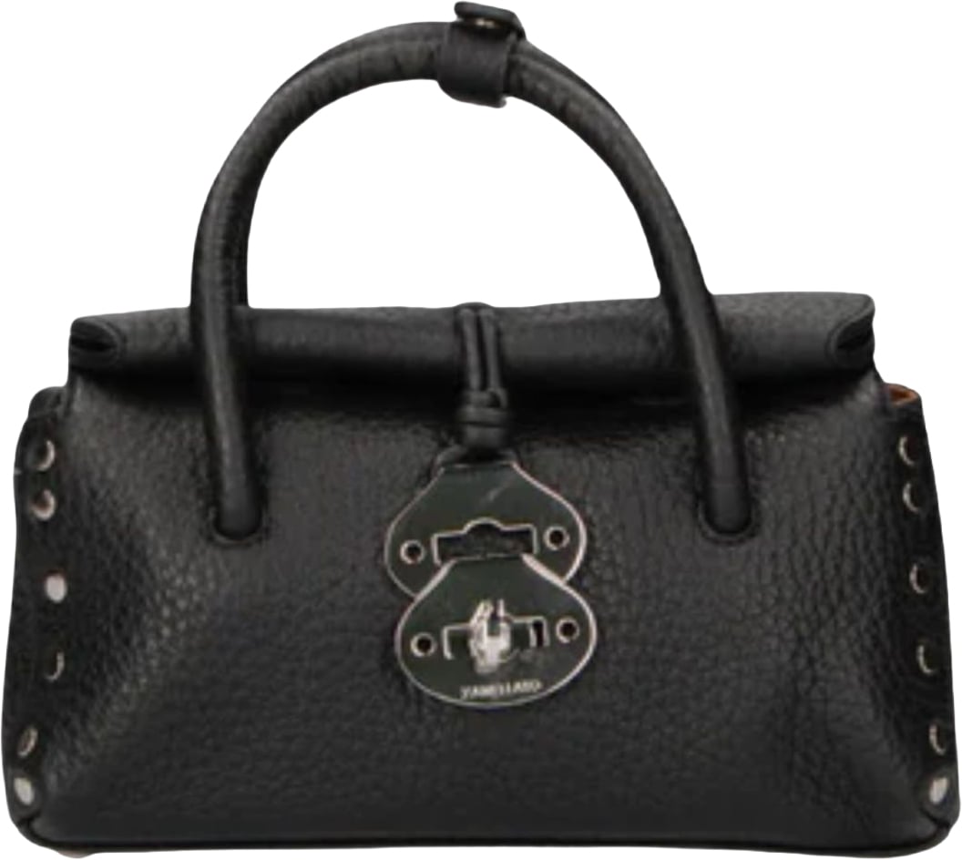 Textured Leather Tote Bag with Silver-tone Clasp