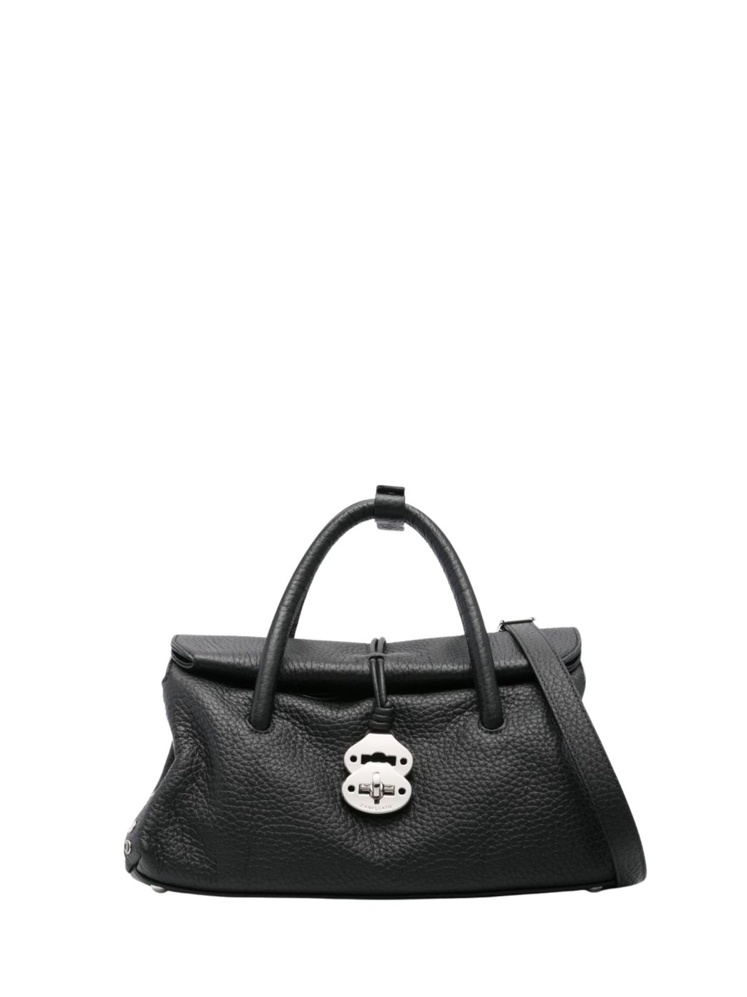Textured Leather Handbag with Turn-Lock Clasp and Detachable Strap