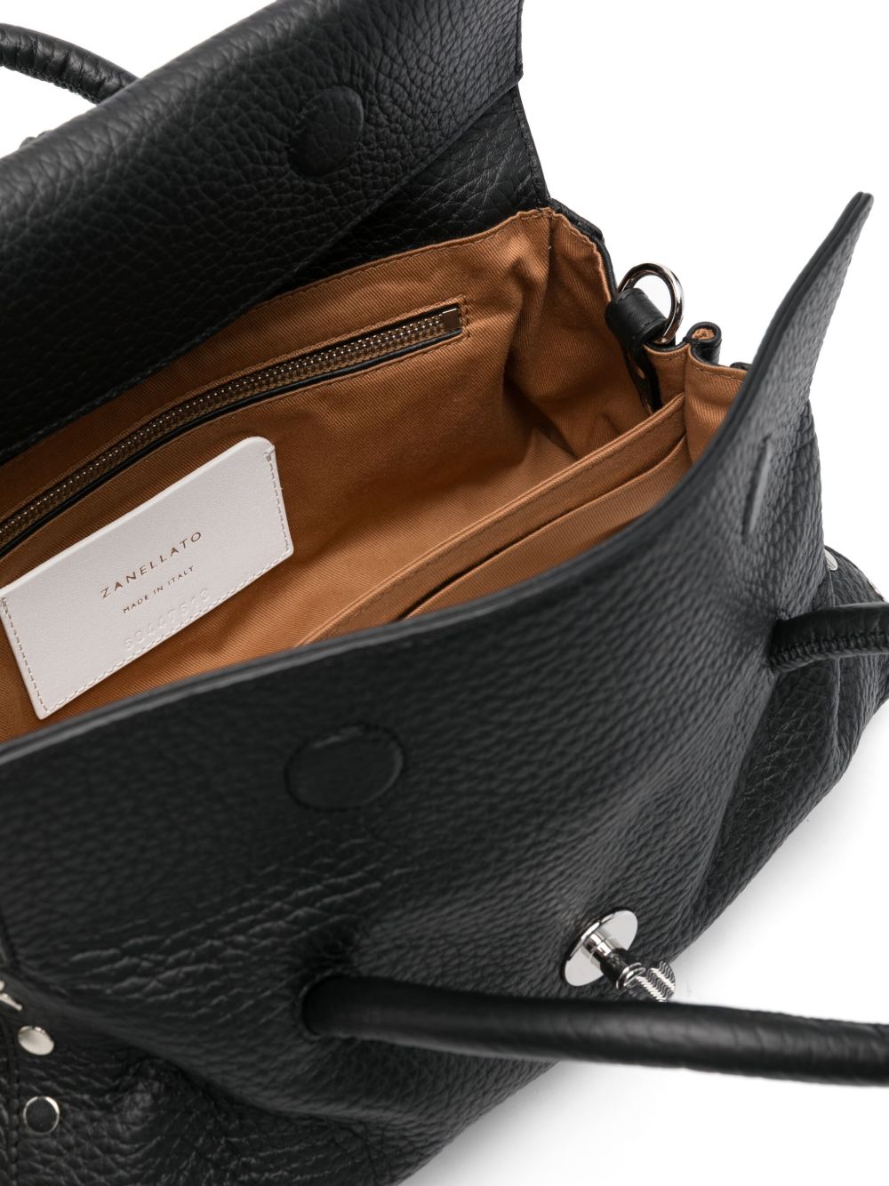 Textured Leather Handbag with Turn-Lock Clasp and Detachable Strap