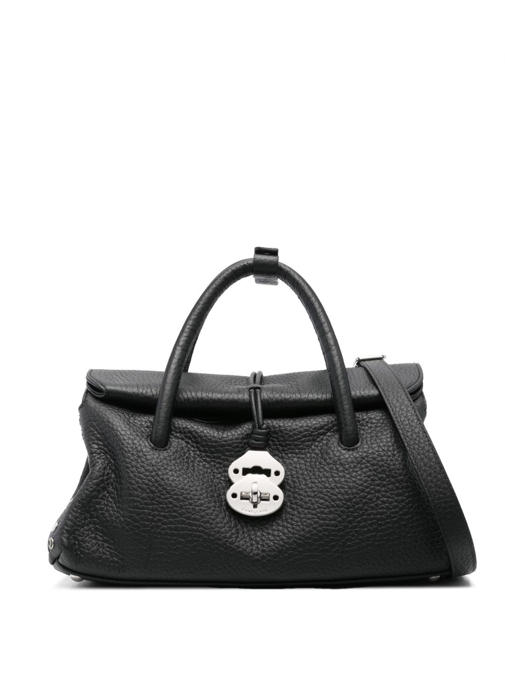 Textured Leather Handbag with Turn-Lock Clasp and Detachable Strap
