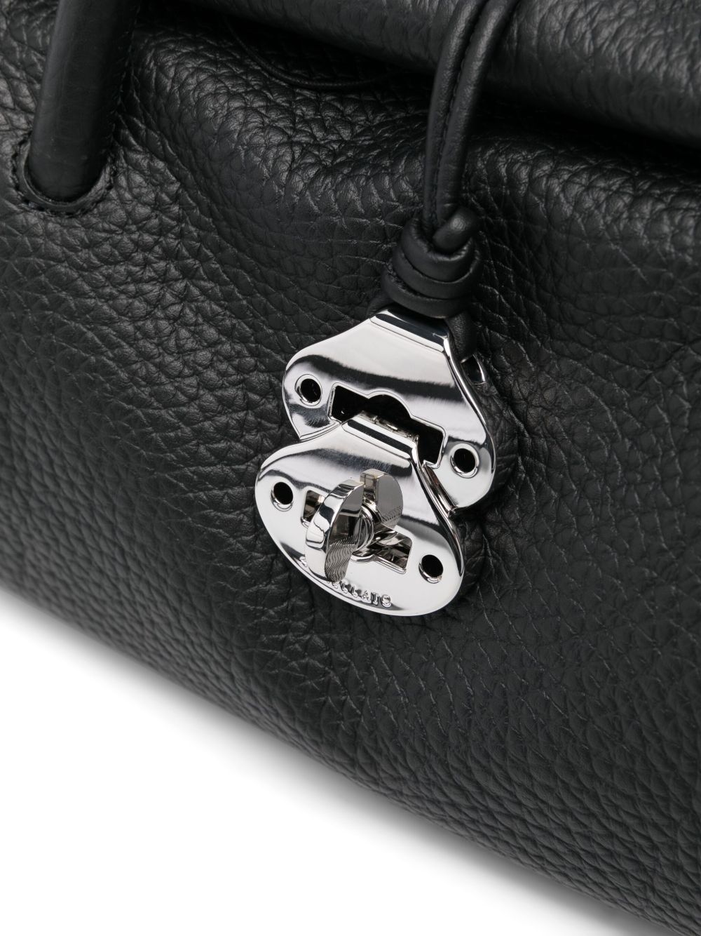 Textured Leather Handbag with Turn-Lock Clasp and Detachable Strap