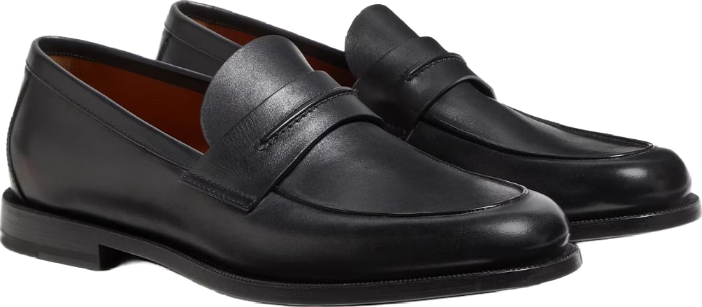 Zegna Black Leather Mocassin Corso Loafers Black