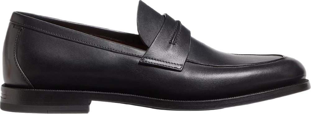 Zegna Black Leather Mocassin Corso Loafers Black