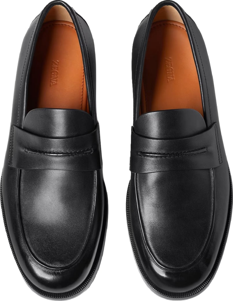 Zegna Black Leather Mocassin Corso Loafers Black