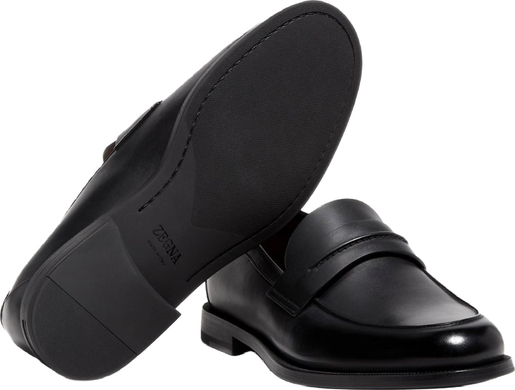 Zegna Black Leather Mocassin Corso Loafers Black