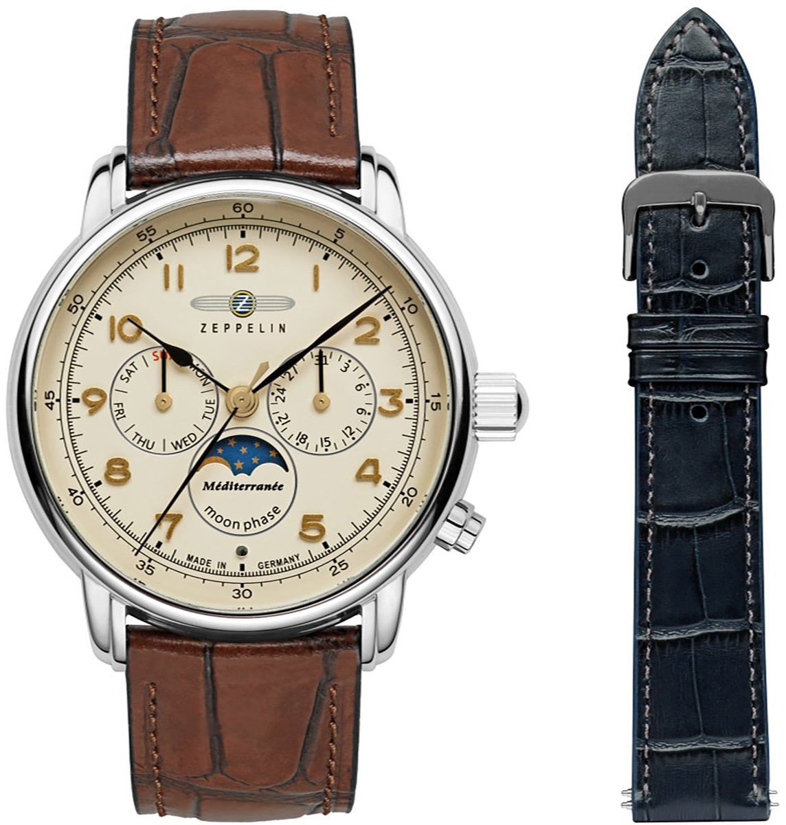 9636-5-SET Méditerranée maanfase horloge met extra band
