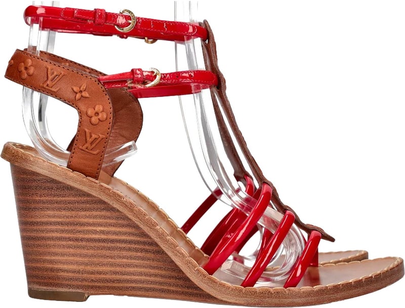 Louis Vuitton Patent Leather Monogram Idylle Wedge Sandals (37)