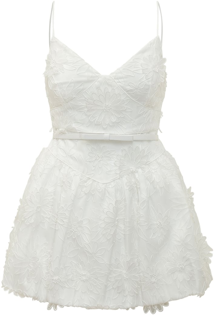 Mini Abito in Organza con Ricami Floreali