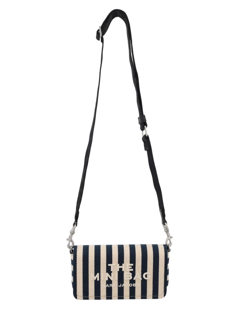 Rectangular Navy and Cream Striped Shoulder Bag with Adjustable Strap