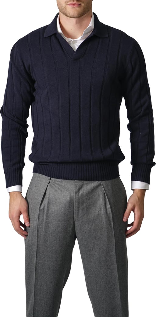 Donkerblauwe Wollen Knit Polo