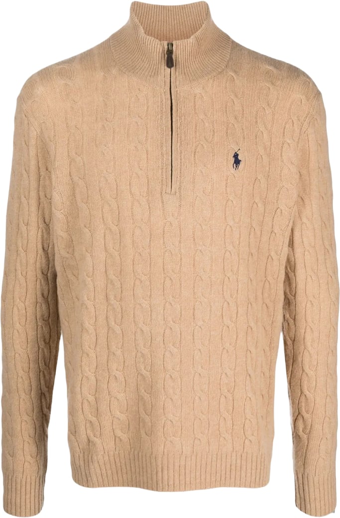 Kabelgebreide half zip trui
