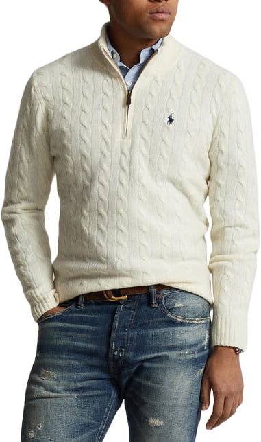 Kabelgebreide half zip trui