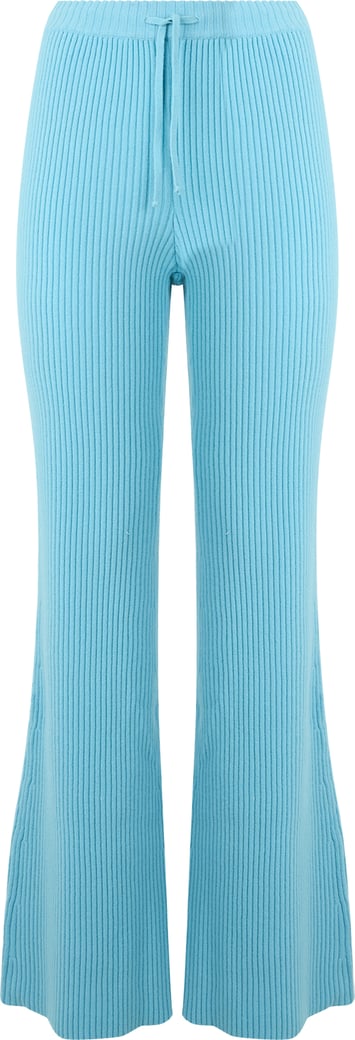 Light blue knitted trousers with high waist
