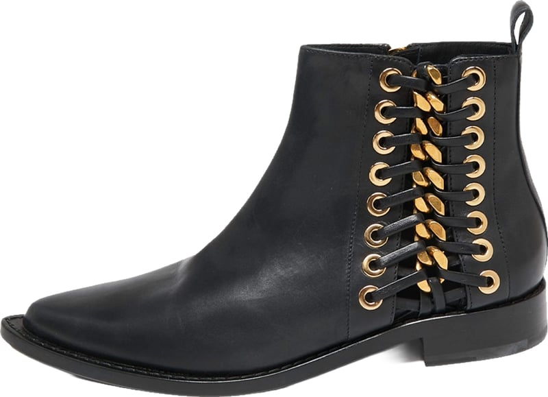 Alexander McQueen Black Leather Braided Chain Ankle Boots Size 38 (ARCHIVE)