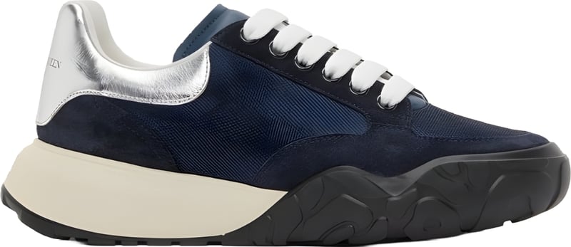 Alexander McQueen Men's Court Trainer Sneakers Navy Silver