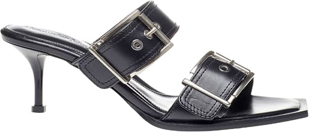 Alexander McQueen Black Leather Stiletto Heel Sandals