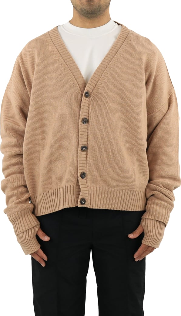 Heren Oversized Logo Cardigan Natur