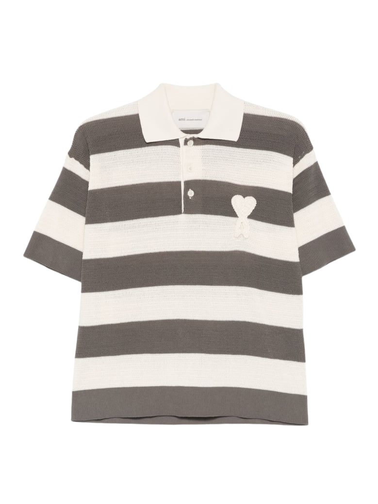 Cream Striped Cotton Polo Shirt