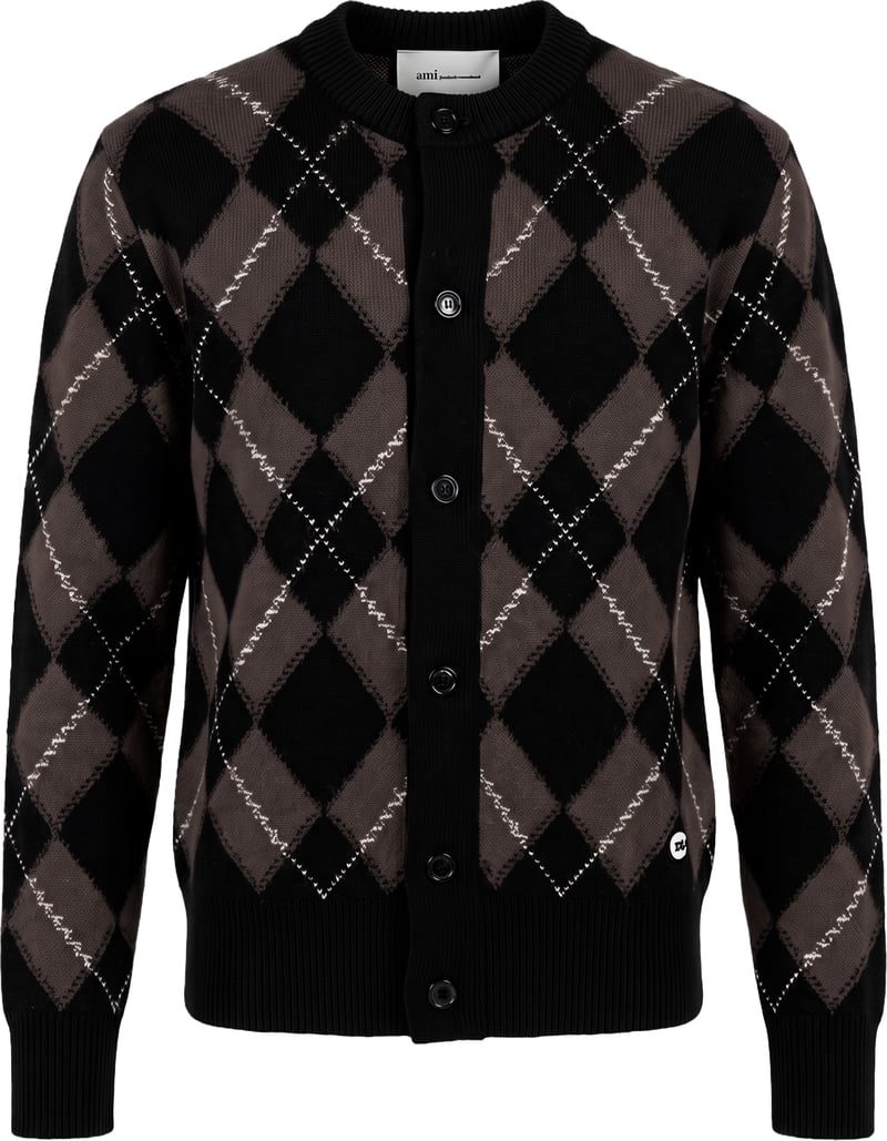 Diamond-pattern cardigan in wool