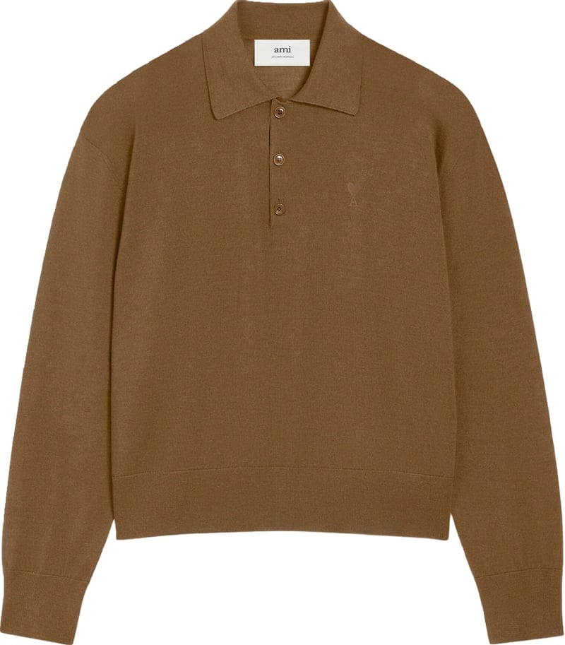 Ami Paris Ami de Coeur Men's Wool-Silk Polo Brown