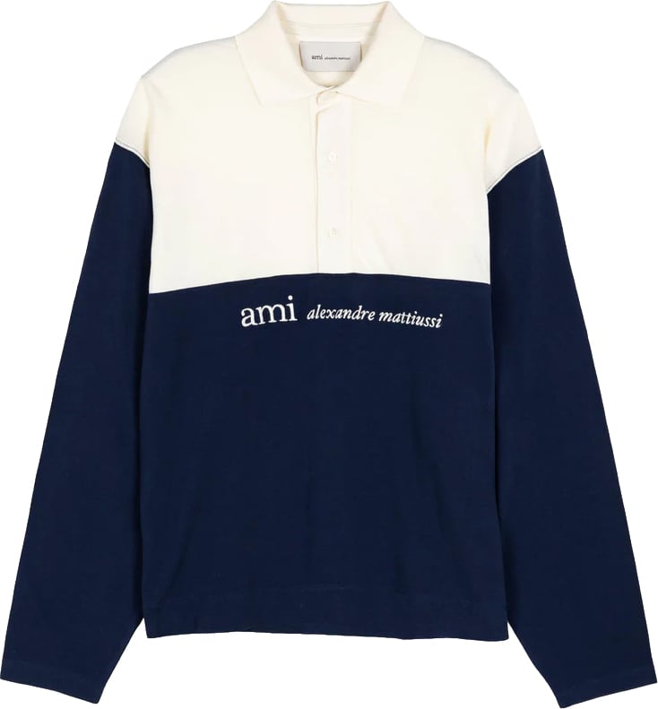 polo lange mouwen wit blauw logo