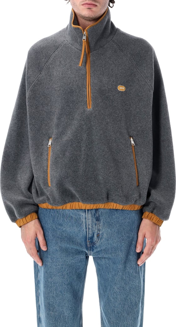 Ami Half Zipped Vareuse With Nylon Detai Gris Cendre