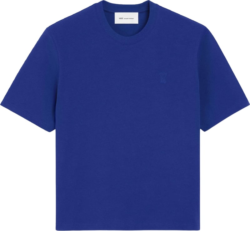 Ami Paris Blue cotton t-shirt with embossed Ami de Coeur
