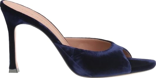 Amina Muaddi Blue Velvet Stiletto Heel Sandals