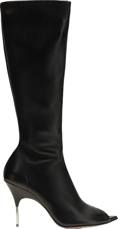 Amina Muaddi Black Napa Leather / Calf Bos Taurus High Heel Boots