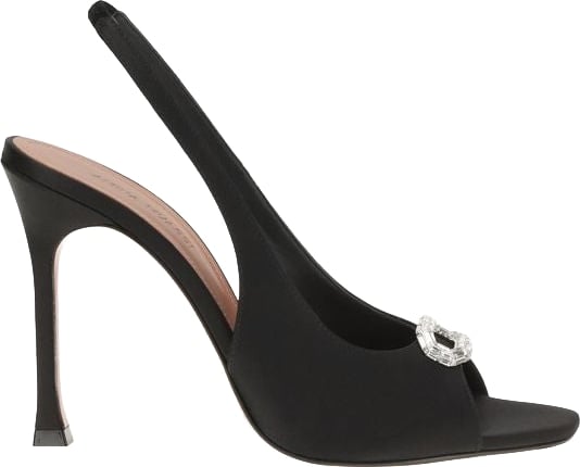 Black Mini Camelia Silk Satin Slingback Sandals