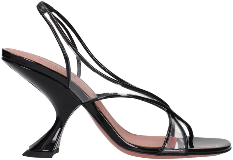 Amina Muaddi Black Leather Stiletto Heel Sandals