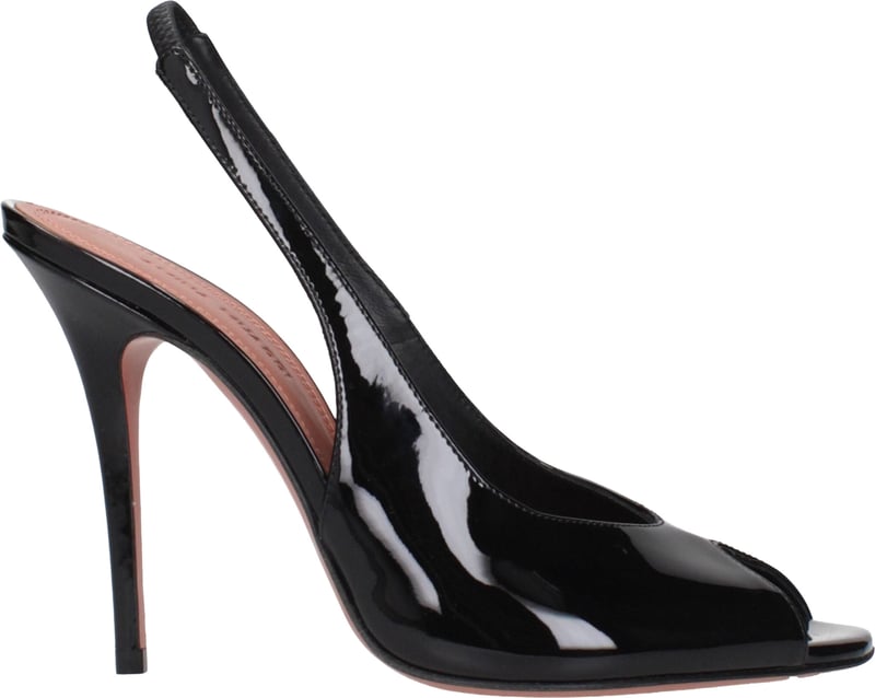 Amina Muaddi Black Leather Stiletto Heel Sandals