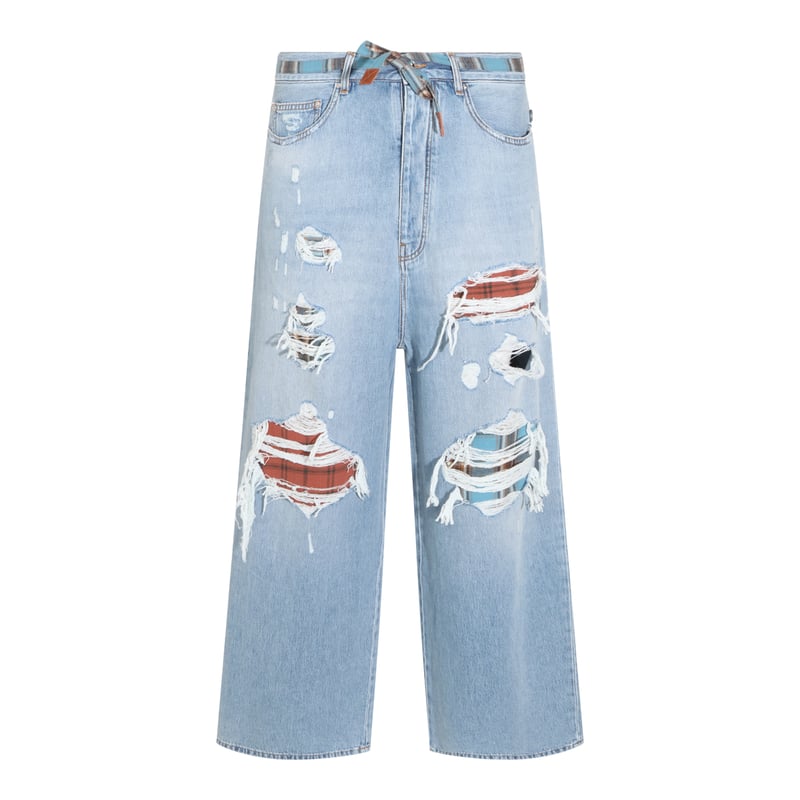 Light Blue Wide-Leg Jeans with Distressed Details