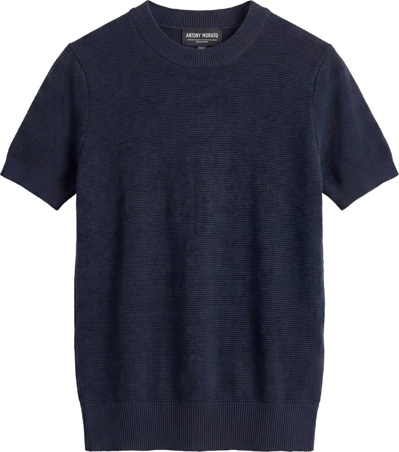Marine regular-fit short-sleeve crew-neck sweater in super-fine viscose