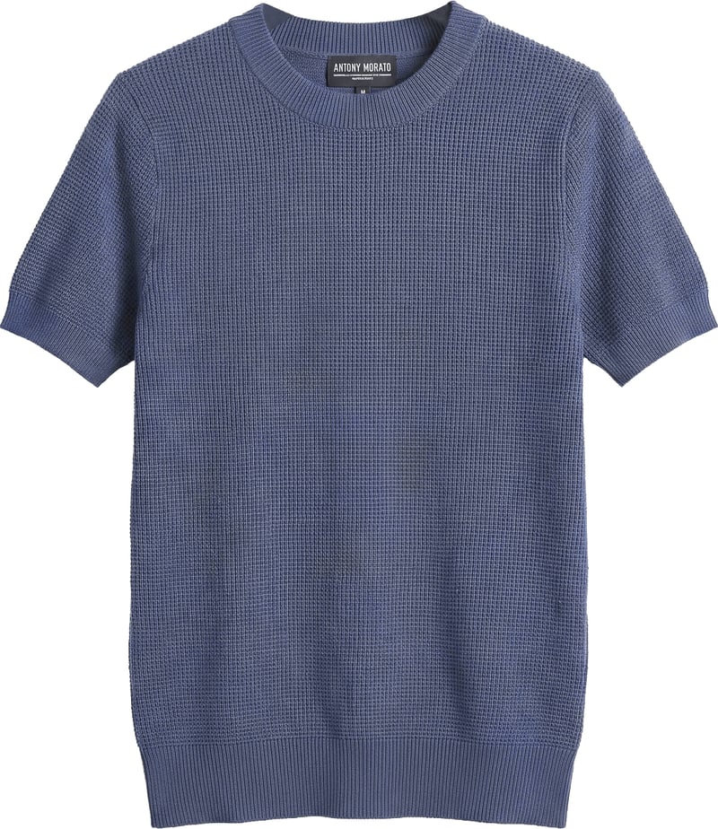 Indigo regular-fit short-sleeve crew-neck sweater in super-fine viscose