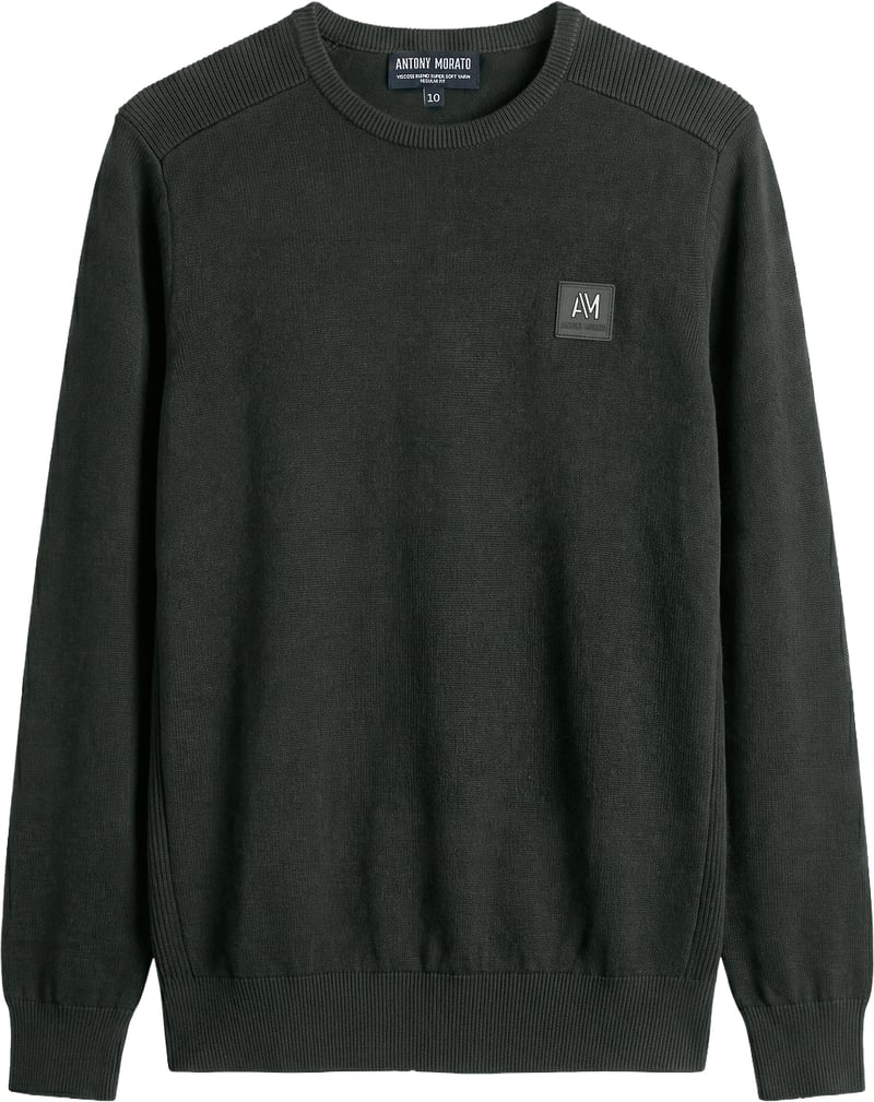 Forest green regular-fit long-sleeve crew-neck sweater in viscose with metal logo on rubber patch