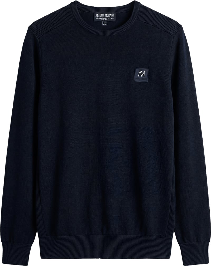 Marine regular-fit long-sleeve crew-neck sweater in viscose with metal logo on rubber patch