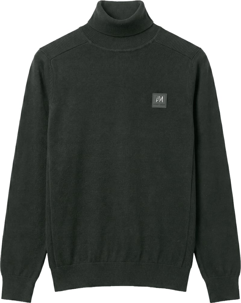 Forest green regular-fit long-sleeve turtleneck sweater in viscose with metal logo on rubber patch