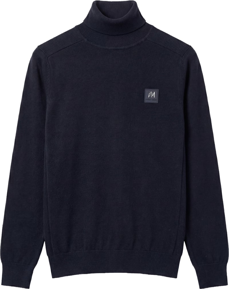 Marine regular-fit long-sleeve turtleneck sweater in viscose with metal logo on rubber patch